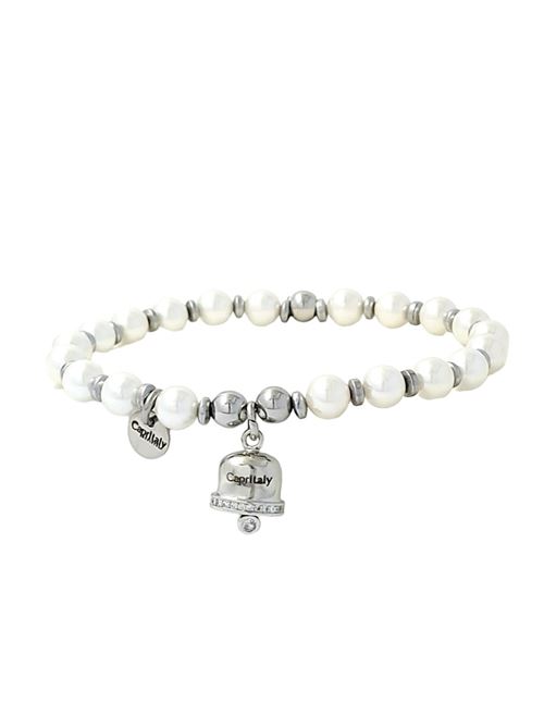 bracciale elasticizzato con perle e Campanella Capri Capritaly gioielli | BRACCIALEPERLECAMPANELLASILVER